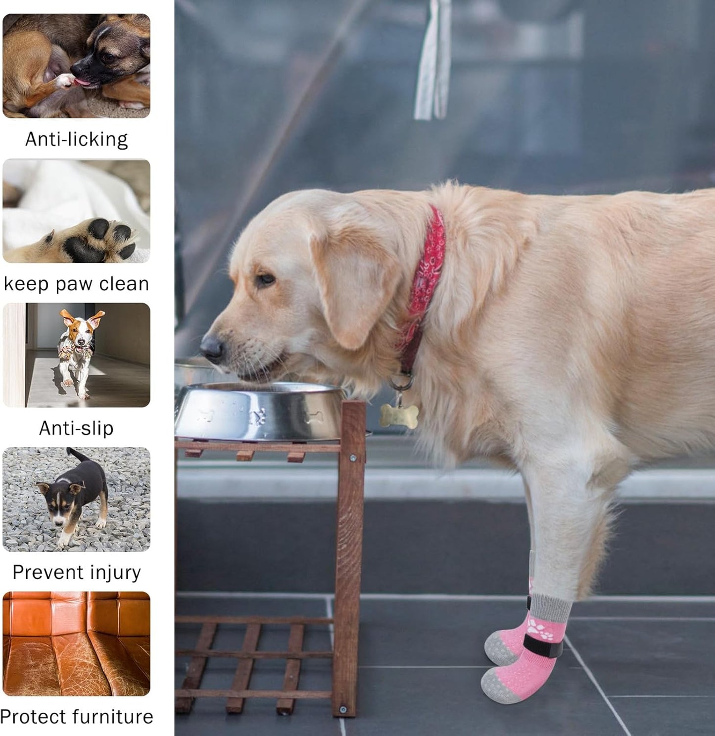 SCENEREAL Anti Slip Dog Sock to Prevent Licking Paws for Hardwood Floors, Boots & Paw Protector Shoes for Hot/Cold Pavement with Grippers, Double Sides Grips for Small Medium Large Senior Dogs, M