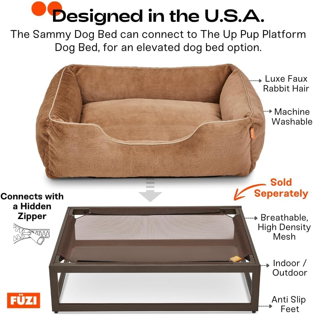 FUZI Luxury Aesthetic Dog Bed with Extra Cover for Small Dogs, Washable Pet Couch, Pet Bed with Sides, Non-Slip Bottom, Soft & Durable Calming Dog Bed, Faux Rabbit Fur, Small 25.1x16.75x9.5 Dark Grey