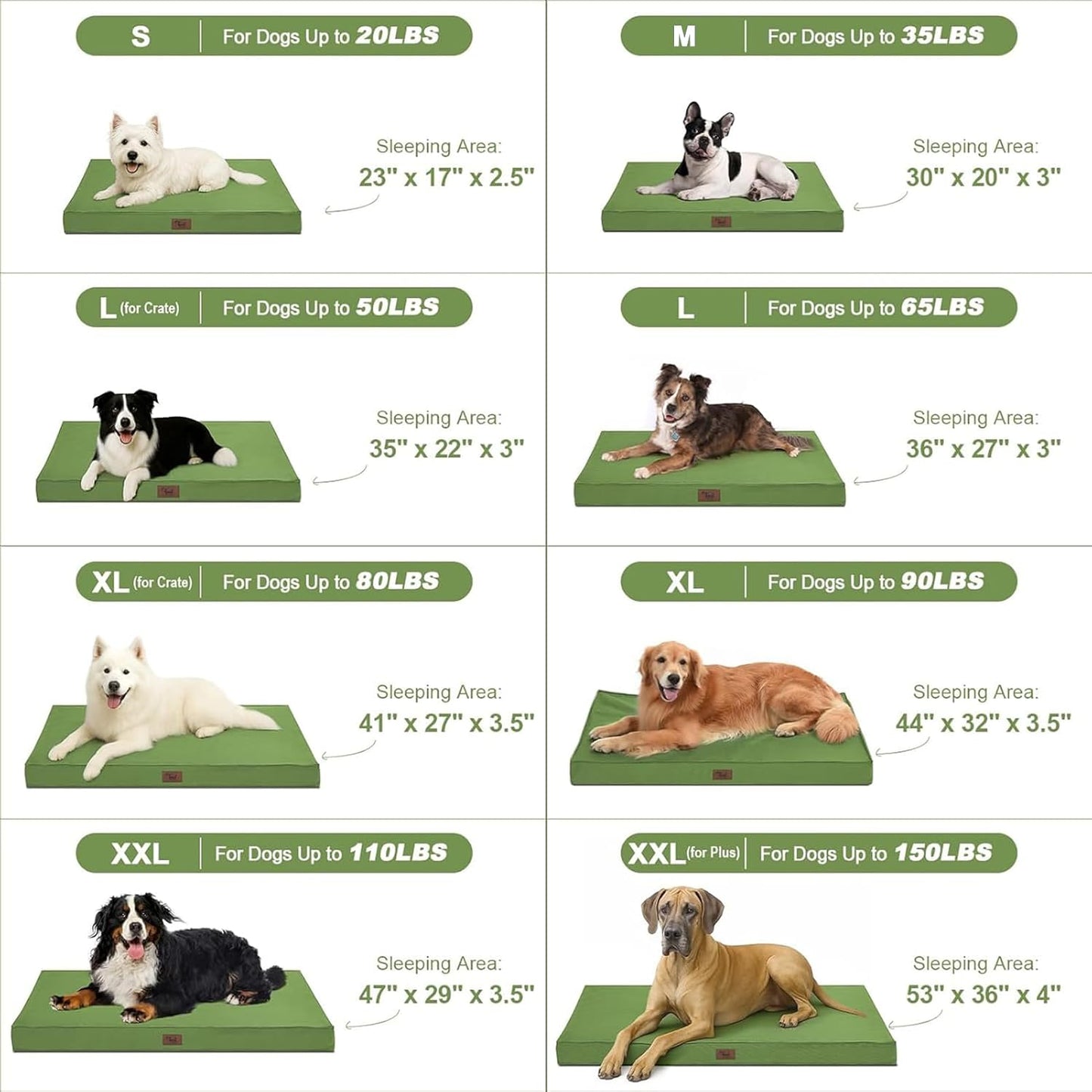 Orthopedic Dog Bed for Large Dogs, Big Waterproof Washable Dog Bed for Large Sized Dogs with Egg Crate Foam Pet Bed Mat, Removable Oxford Cooling Cover, Light Green