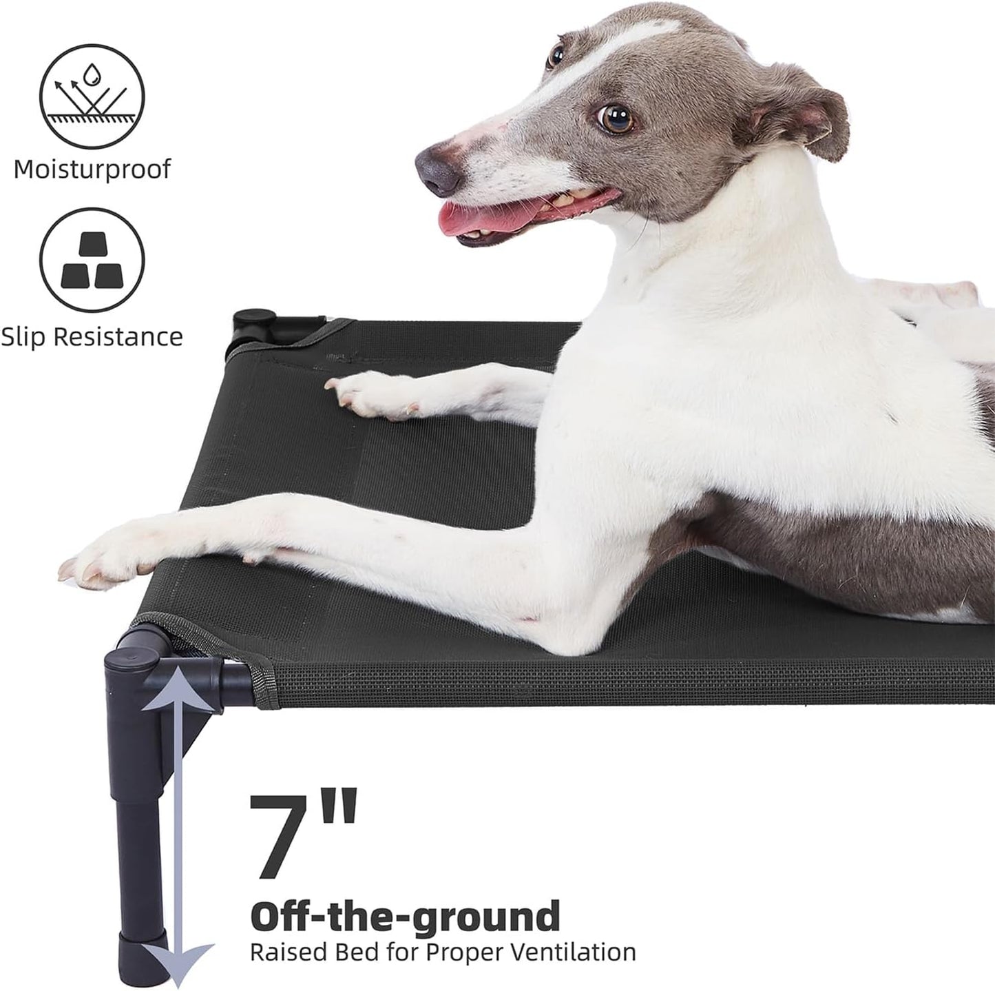 pettycare Elevated Outdoor Dog Bed - Dog Cots for Small Pet, Heavy Duty Raised Cot Waterproof, Cooling Pets Bed with Washable Durable Teslin Mesh and Non Slip Feet, 28 Inches, Black
