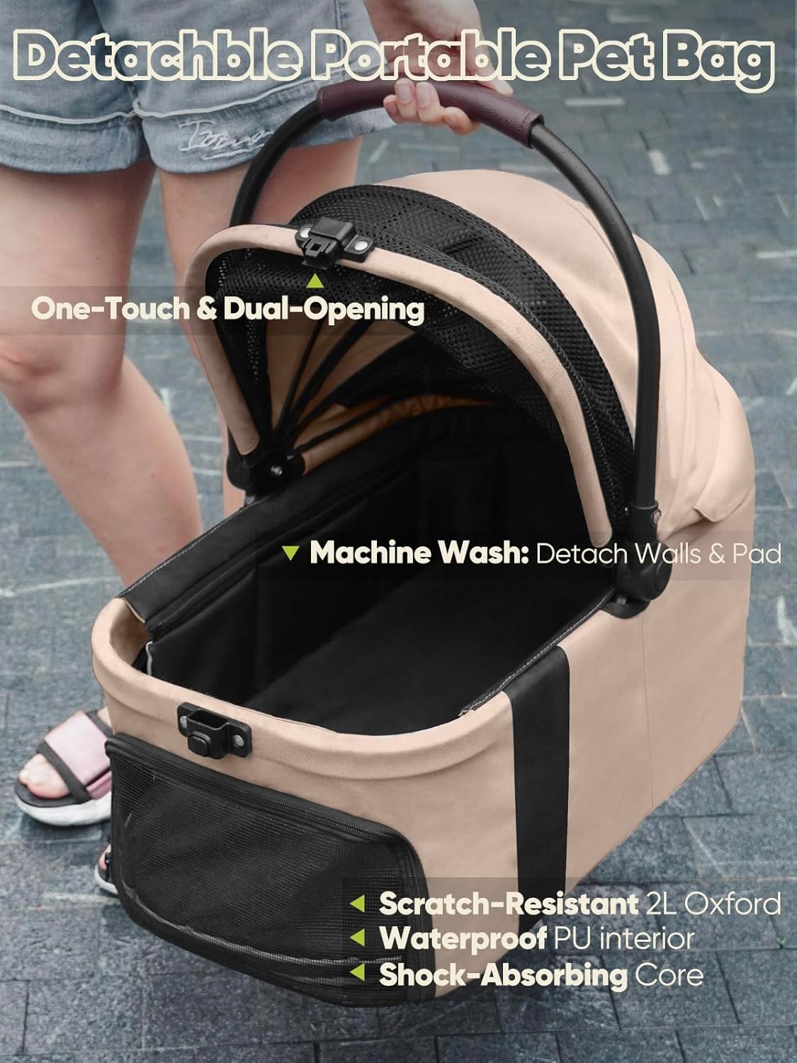 Dog Stroller, Cat Strollers, 5-in-1 Pet Stroller with Detachable Waterproof Carrier for Small/Medium Dogs Cats up to 55lbs, All-in-One Fold Without Detaching Carrier for Dogs Cats 10 lbs to 55 lbs