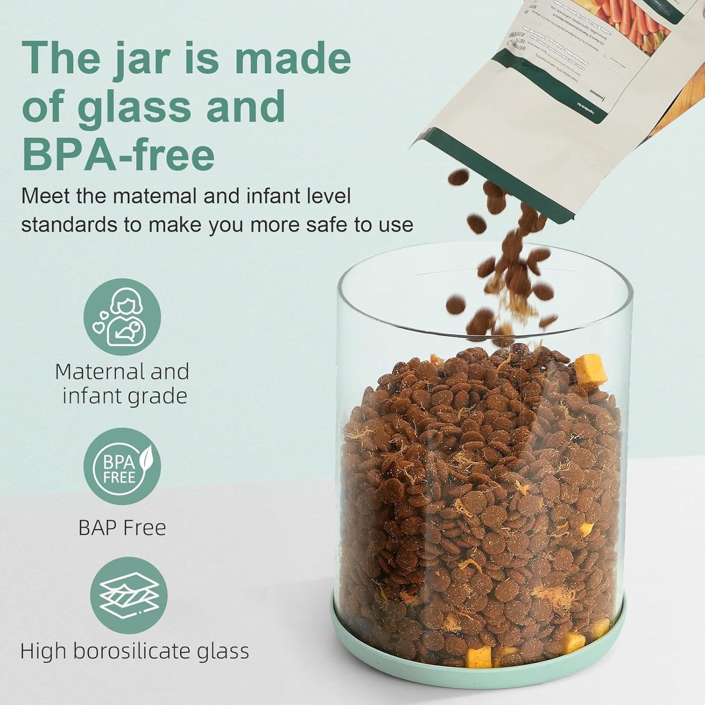 Dog Treat Container Airtight Jar 2.2Qt/2L, Glass Food Jars with One-Touch Lid for Dog or Cat Treats, Kibble, Snacks – Pantry Storage Canister for Kitchen or Countertop (2.2Qt - 2L)