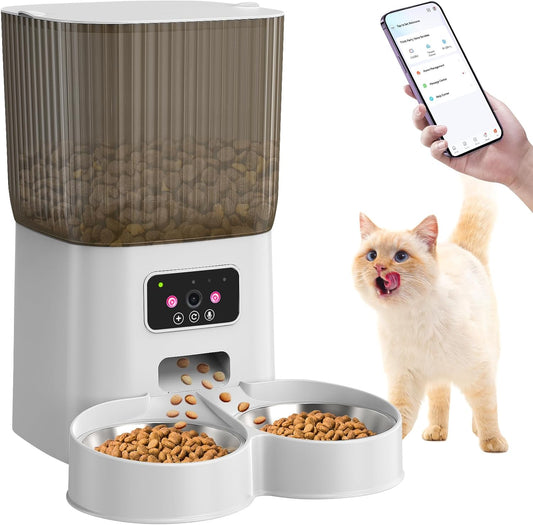 Smart Automatic Cat Feeders, Cat Feeder with Camera for Two Cats,1080P HD Video with Night Vision 2.4G WiFi Auto Pet Feeder with 2-Way Audio,5L Pet Food Storage Container,Detachable for Easy Clean