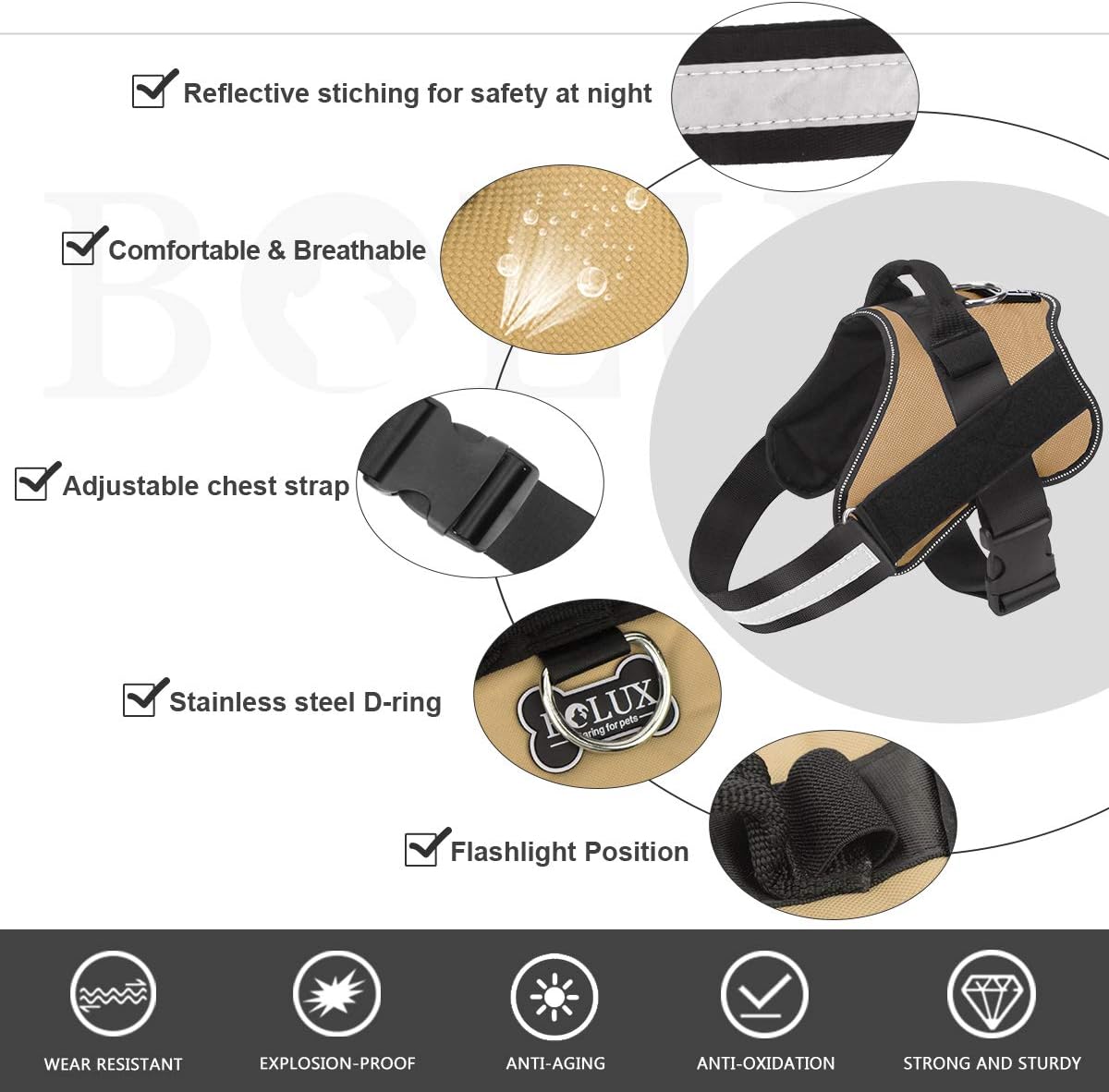 Bolux Dog Harness, No-Pull Reflective Dog Vest, Breathable Adjustable Pet Harness with Handle for Outdoor Walking - No More Pulling, Tugging or Choking (Army Yellow, M)