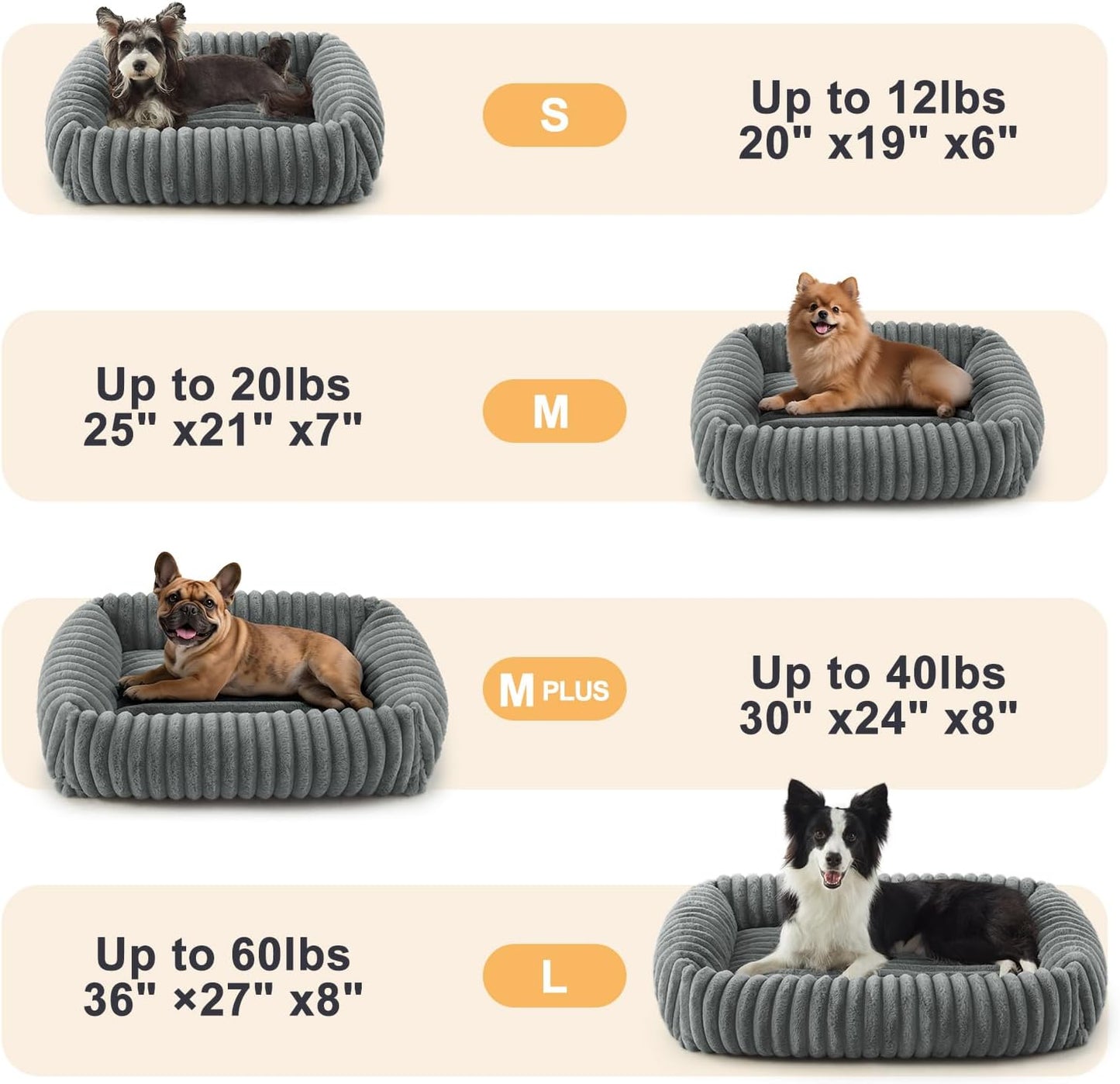Dog Beds for Small Dogs, Washable Orthopedic Dog Bed with Removable Cover, Rectangle Soft Calming Sleeping Puppy Bed Durable Pet Cuddler with Anti-Slip Bottom, 20"x19"x6" Grey