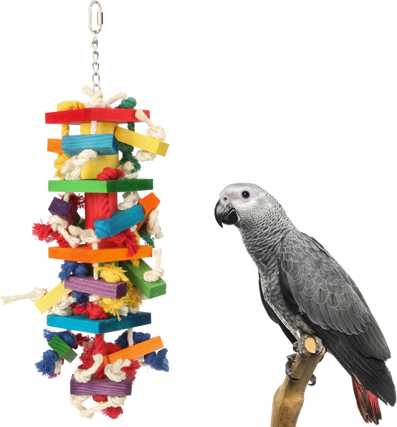 GATMAHE Macaw Toys, Extra Large Parrot Toys, Bird Toys for Parrots African Grey, Amazon Parrots, Parakeet Natural Wooden Block Toy for Climbing, Chewing, Unraveling and Preening (Large)