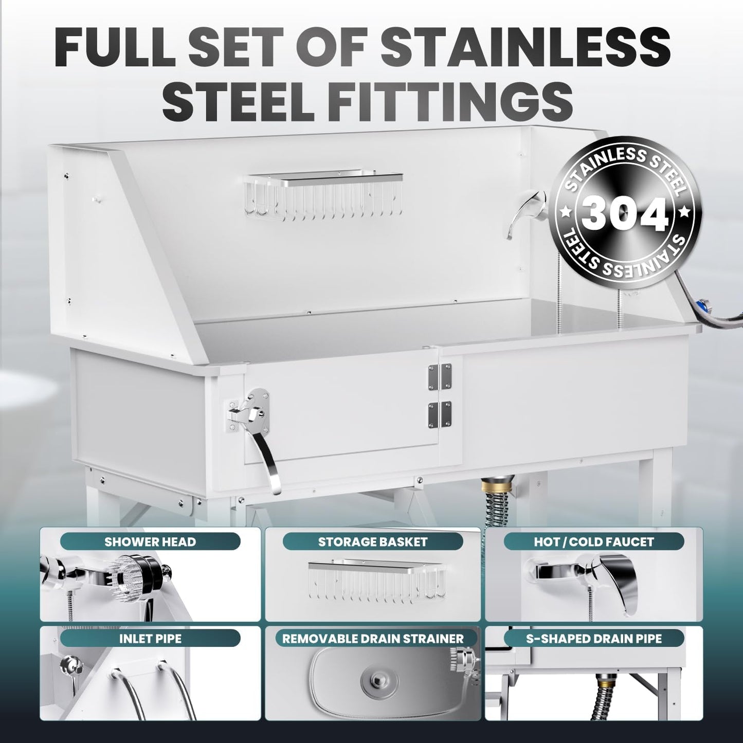 Dog Washing Station for Home,38" Professional Dog Washing Station Stainless Steel Dog Grooming Tub for Home,Equipped with Three Anti-Slip Steps, Removable Door, Pet Wash Station for Pet