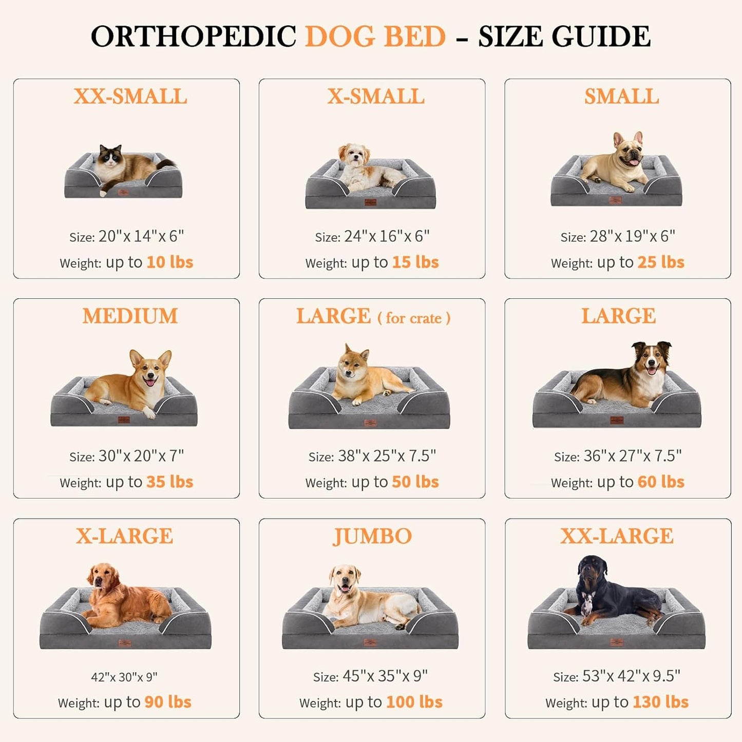 Comfort Expression Medium Dog Beds Waterproof Orthopedic Foam Dog Sofa Beds for Medium Large Dogs Comfy Pet Bed with Washable Removable Cover & Non-Slip Bottom(Medium,Grey)