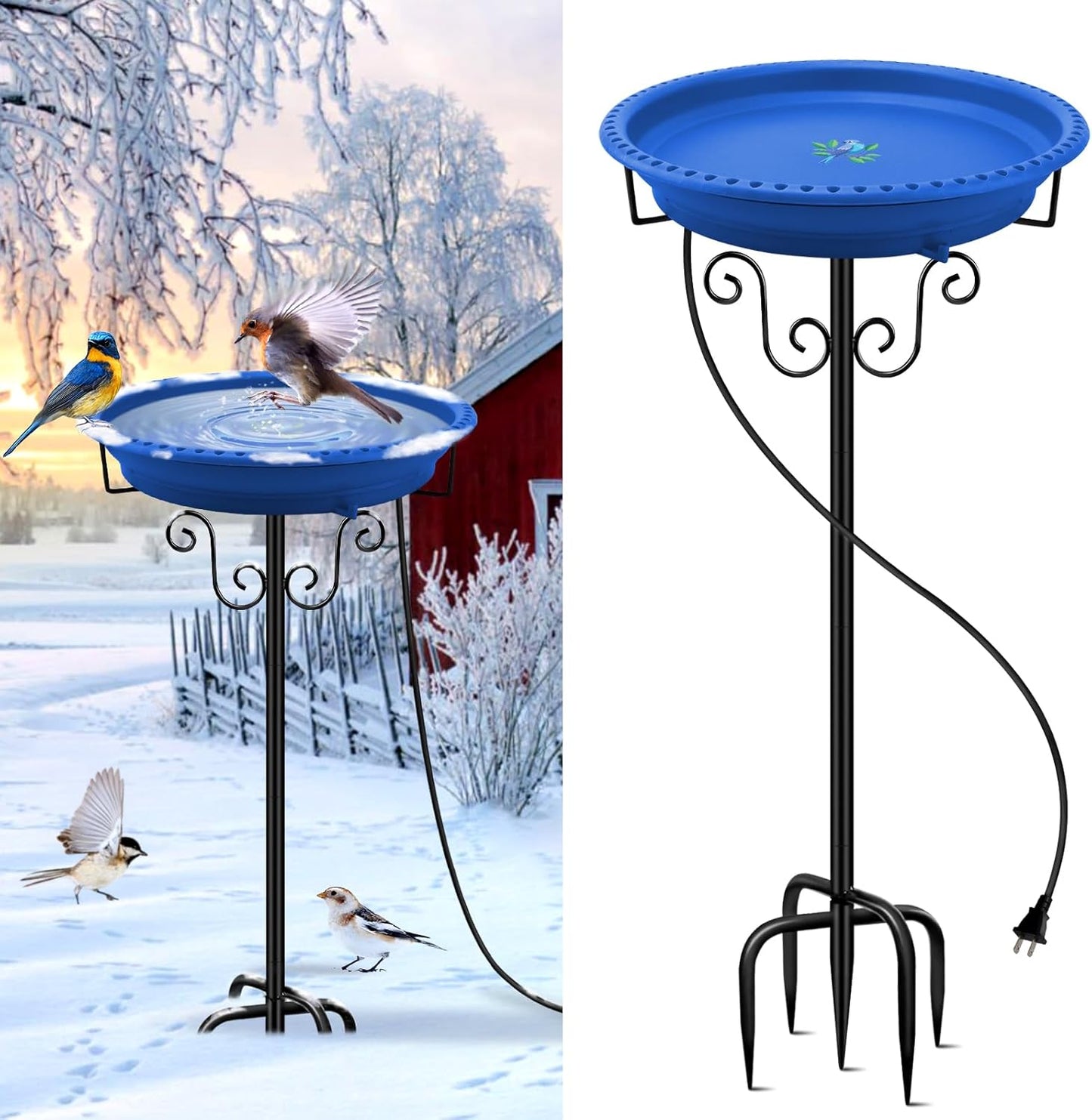 Heated Bird Baths for Outdoors for Winter, Lovppy 100W Heated Bird Bath Water Heater with Thermostatically Controlled, Heated Bird Baths Bowl with Metal Stake for Outside Garden Patio Yard (Blue)