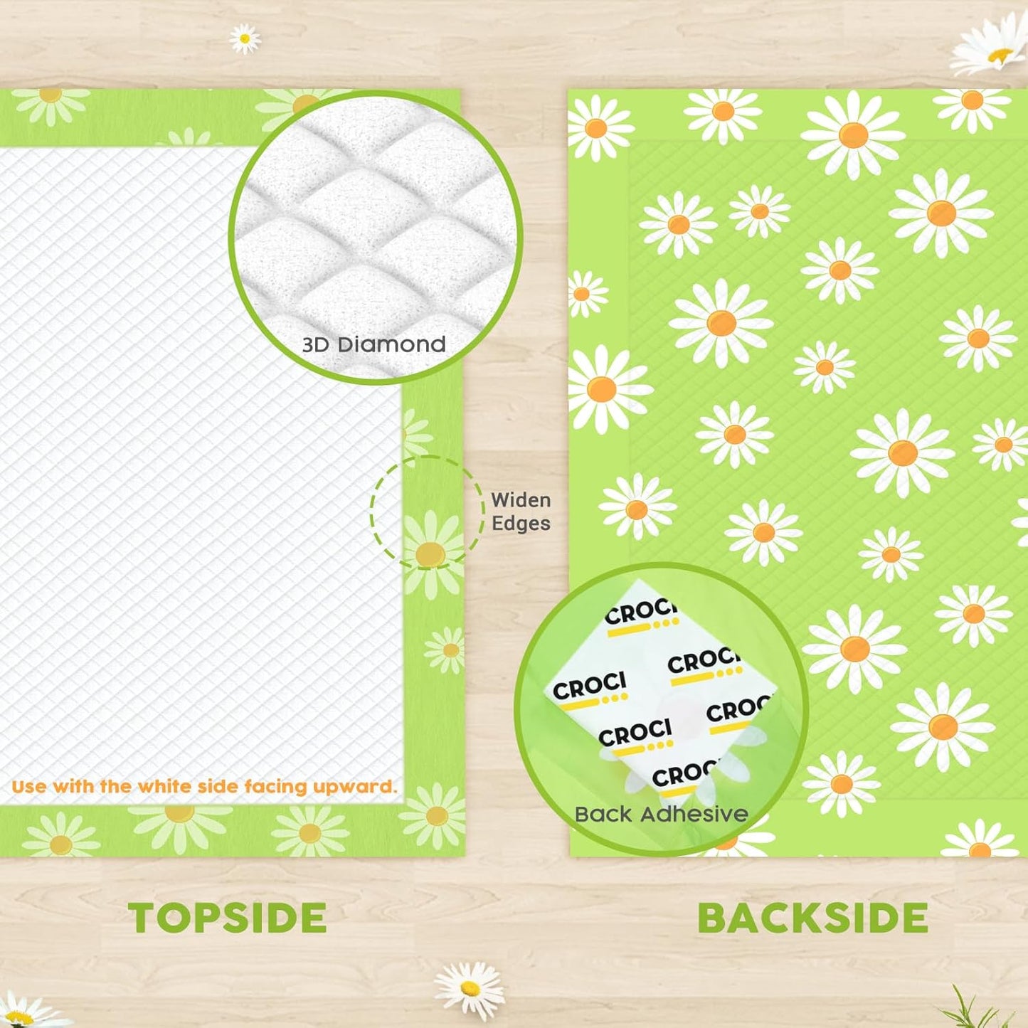 CROCI Dog Pads Extra Large 36x36in Daisy Pattern, Puppy Pads with Adhesive Tabs Super Absorbent Up to 11 Cups, Disposable (30 Counts)