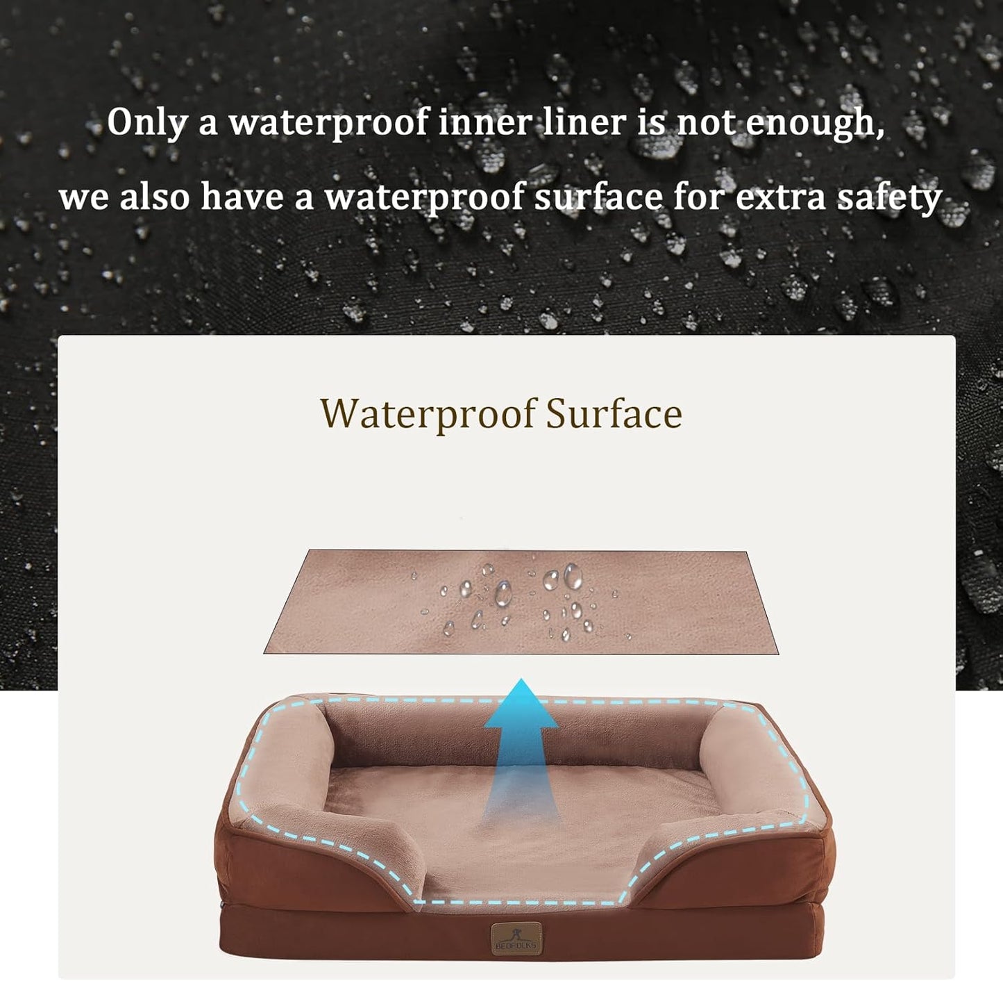 Bedfolks Orthopedic Dog Bed Extra Small, Waterproof Dog Sofa Bed for Small Dogs & Cats, Egg Foam Pet Couch Bed with Removable Washable Cover and Nonslip Bottom, Brown