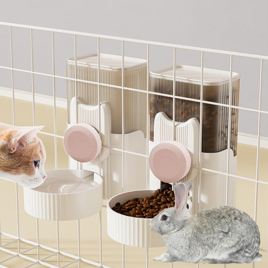 kathson Rabbit Gravity Auto Feeder Set 35oz Hanging Automatic Food Water Dispenser Cage Automatic Feeder Set for Rabbit Chinchilla Guinea Pig Hedgehog Ferret Kitty Puppy (Pink)