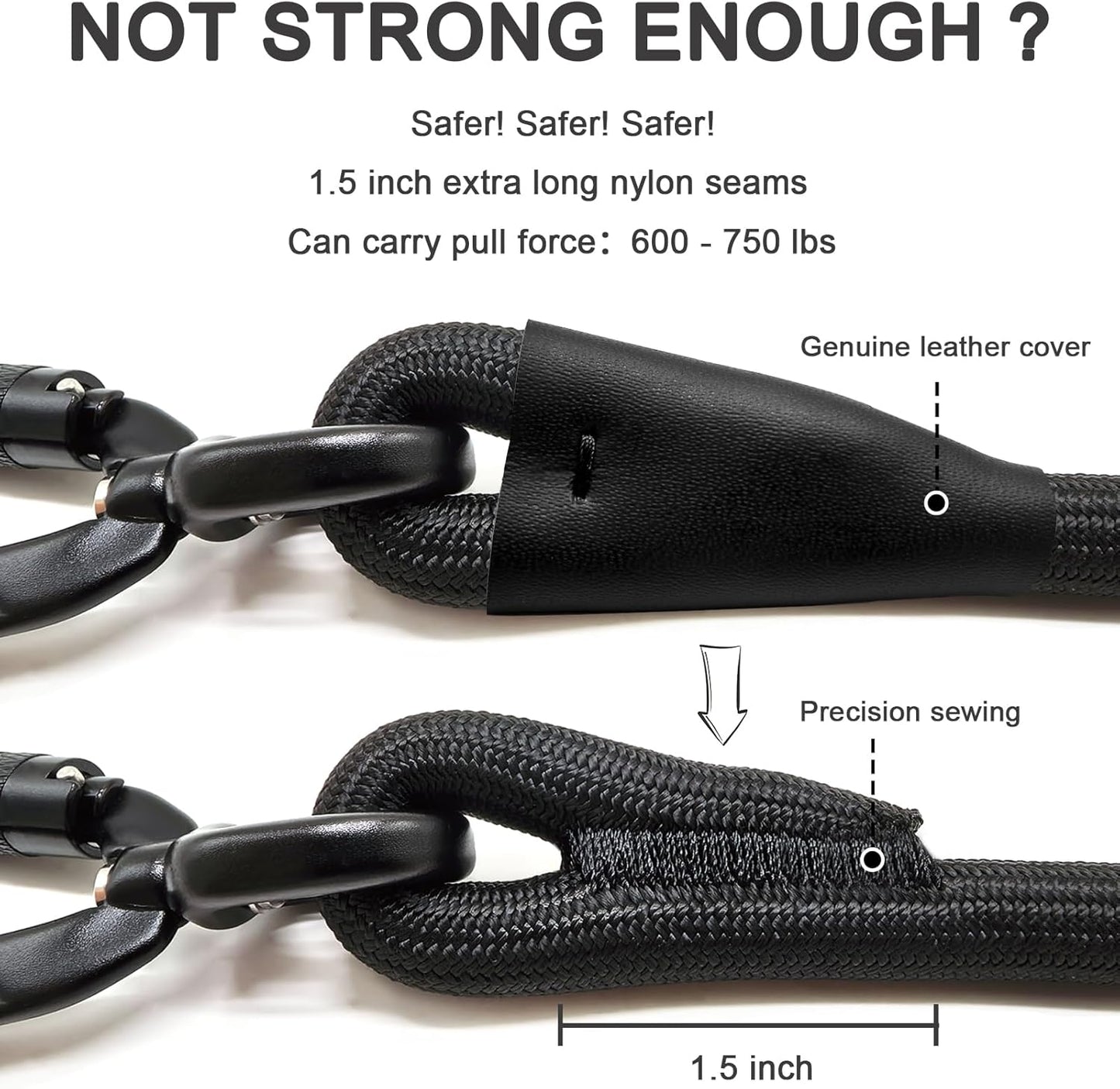 Rope Dog Leash with Two Handles, 6 Foot Heavy Duty Dog Leash with Aviation Aluminum Auto Locking Carabiner, Strong Nylon Pet Lead for Small, Medium, Large Dogs (Black, 6FT-Two Handle)