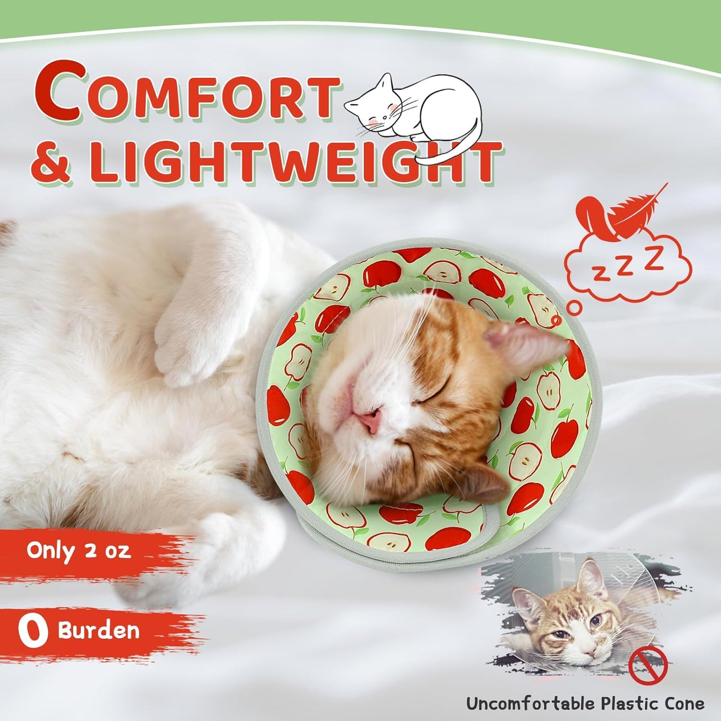 Cat Cone Collar Soft to Stop Licking, Adjustable, Foldable Lightweight Kitten Cones After Surgery Recovery for Cats & Kittens, Cat Cone Alternative (AppleRed, M)
