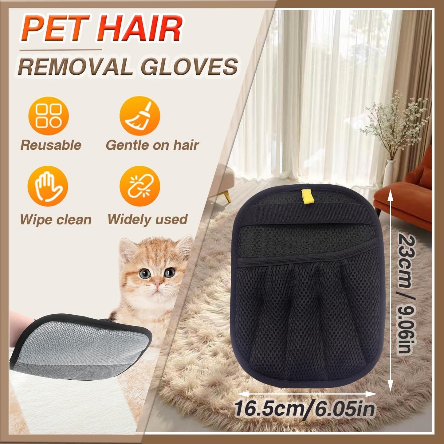 Upgraded Pet Hair Remover Glove - Reusable Electrostatic Five-Finger Gloves for Cat/Dog Hair Removal on Furniture, Carpet & Clothes