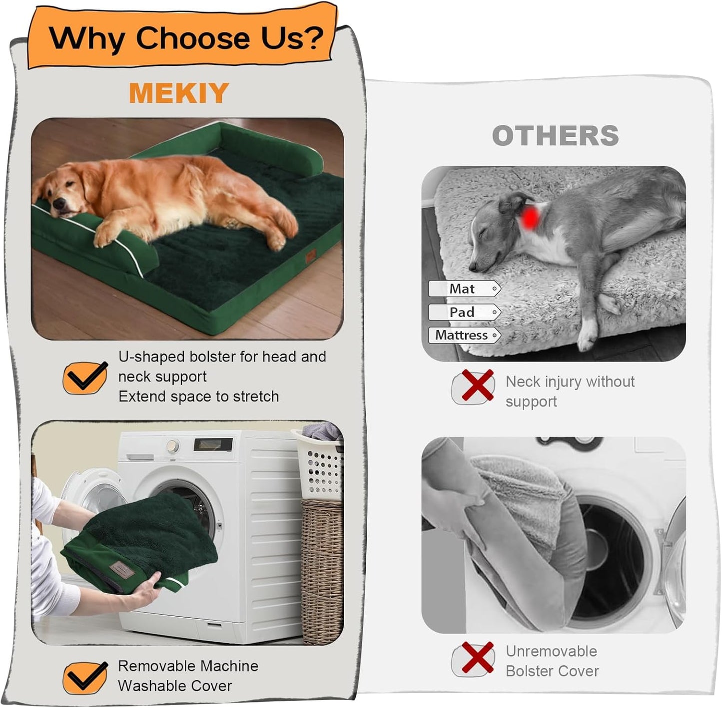 Large Dog Bed Orthopedic Washable: Beds Bolster - XL XLarge Big Dogs - Memory Foam - Ultra-Soft XXL Dog Crate Beds- Waterproof with Removable Cover