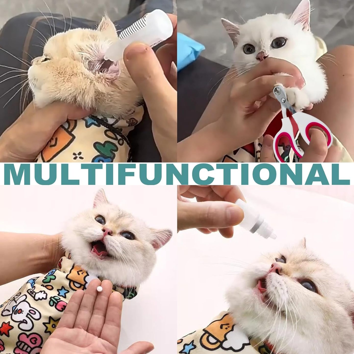 Cat Grooming Wrap for Cutting Nails with Cat Nail Clipper, Self-Adherent Wrap for Ear Cleaning, Anti-Runaway/Scratch, Cat Swaddle Wrap for Calming, Yellow