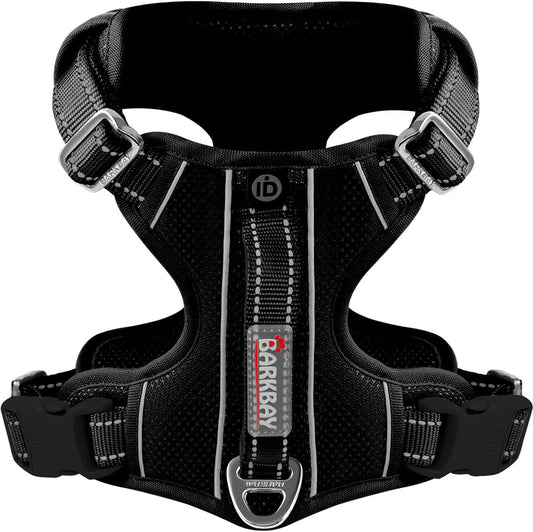 BARKBAY Dog Harness No Pull with ID Tag Pocket - Heavy Duty, Reflective, Easy Control for Large Dogs(Black,L)