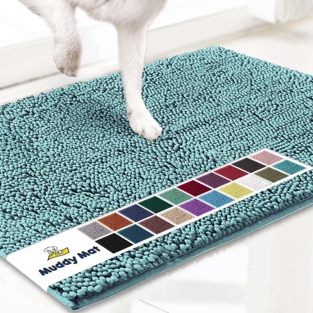 Muddy Mat® Original Dog Door Mat for Muddy Paws, Super Absorbent Microfiber, Non-Slip Washable Pet Rug, Quick Dry Chenille Entryway Carpet, Machine Washable Indoor Outdoor mat, Seafoam Green 48"x60"