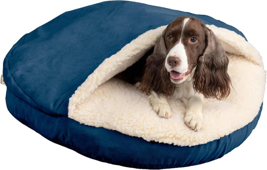 Snoozer Luxury Cozy Cave Dog Bed - Indoor Dog Bed with Cover Cave, Covered Calming Burrow for Medium & Large Sized Pets with Blanket Attached, Enclosed, Washable - XL, Sapphire