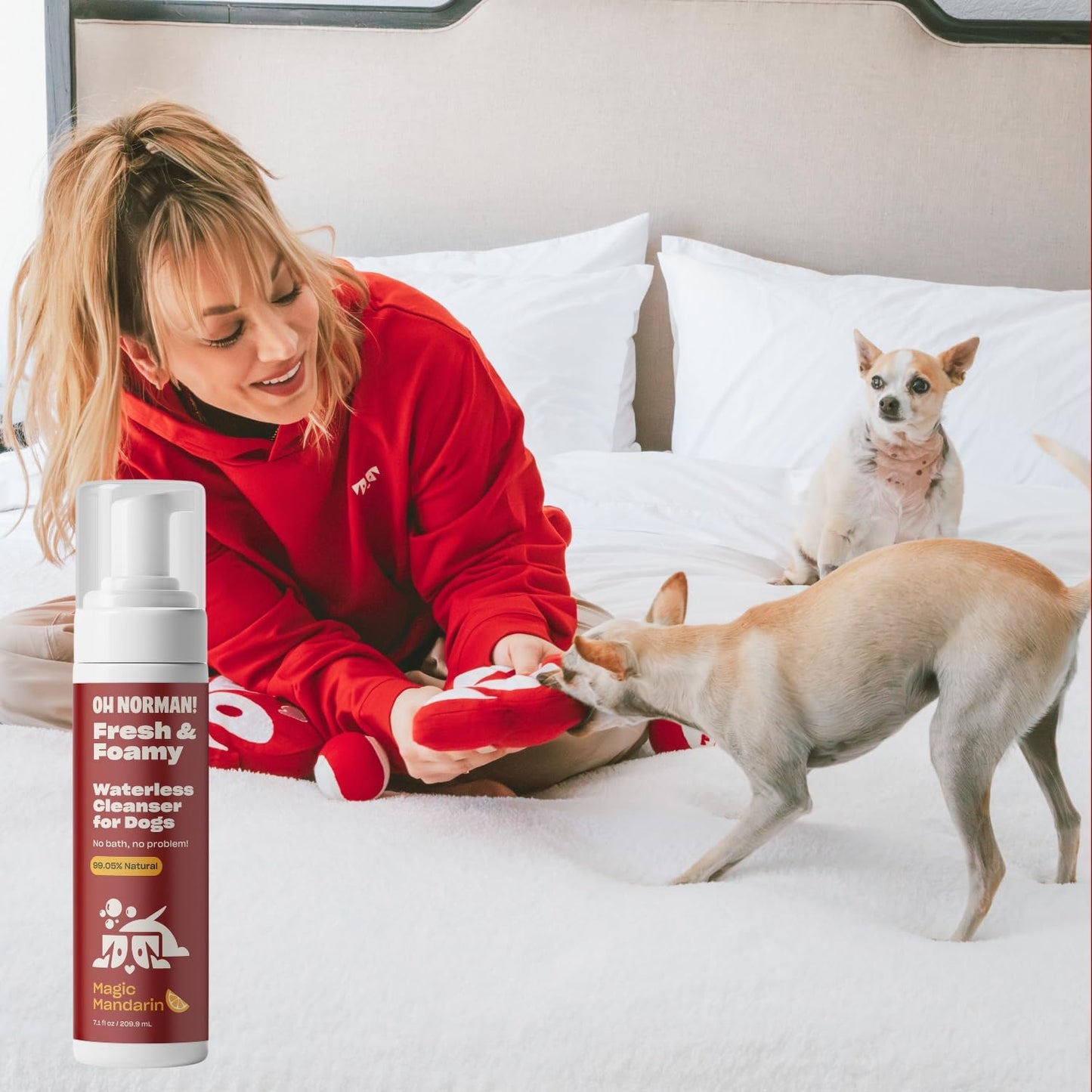 OH NORMAN! Hypoallergenic Magic Mandarin Scent Fresh and Foamy Dry Shampoo for Dogs by Kaley Cuoco - 7.1 Fl Oz Cruelty-Free Waterless Dog Shampoo No Rinse