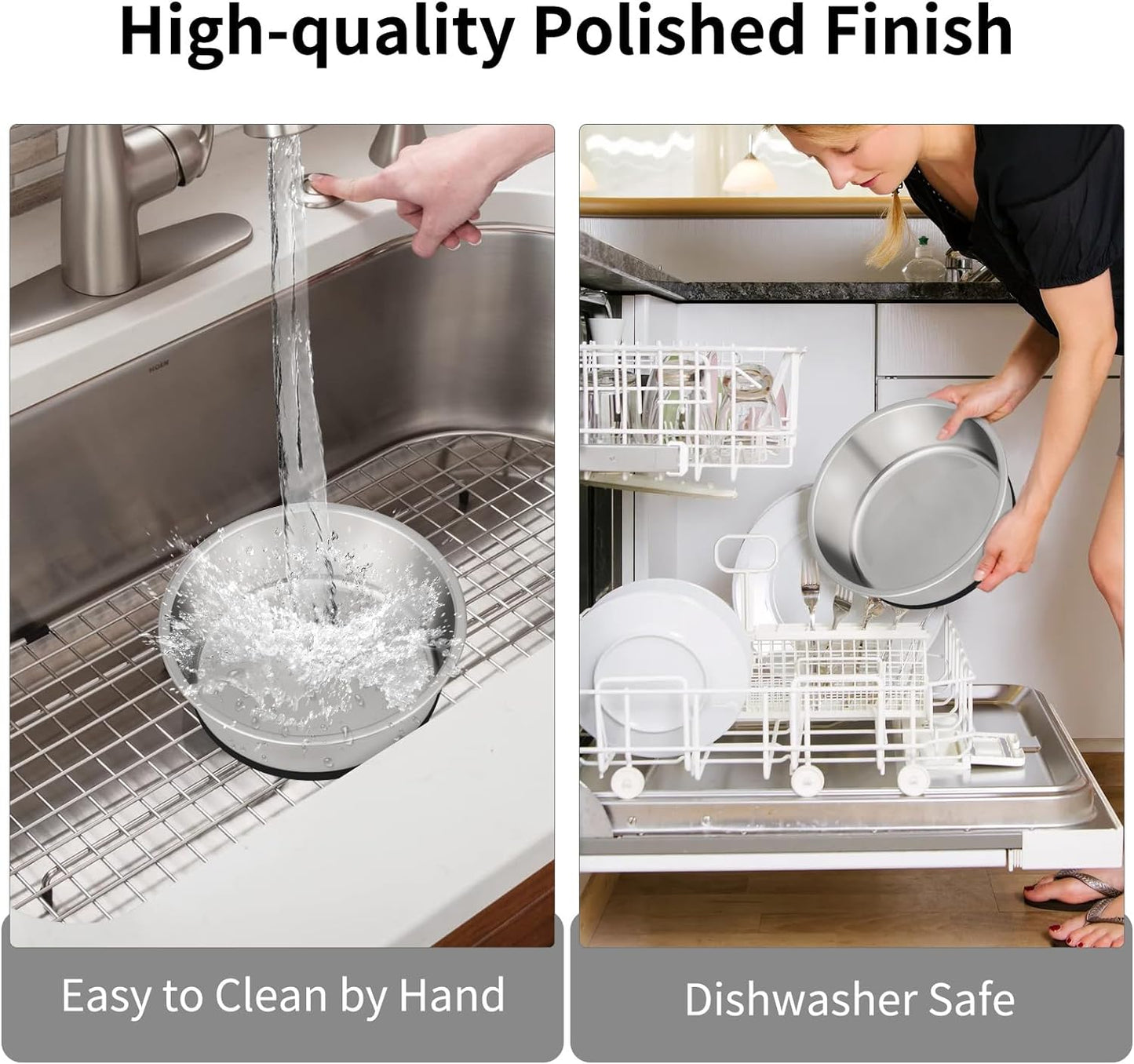 Taglory 8 Cup Stainless Steel Dog Bowls Set of 2 for Food and Water, Silicone Base Anti-Slip, Rust Resistant, Extra Thick Metal Bowls for Medium Dogs, 59oz, Black