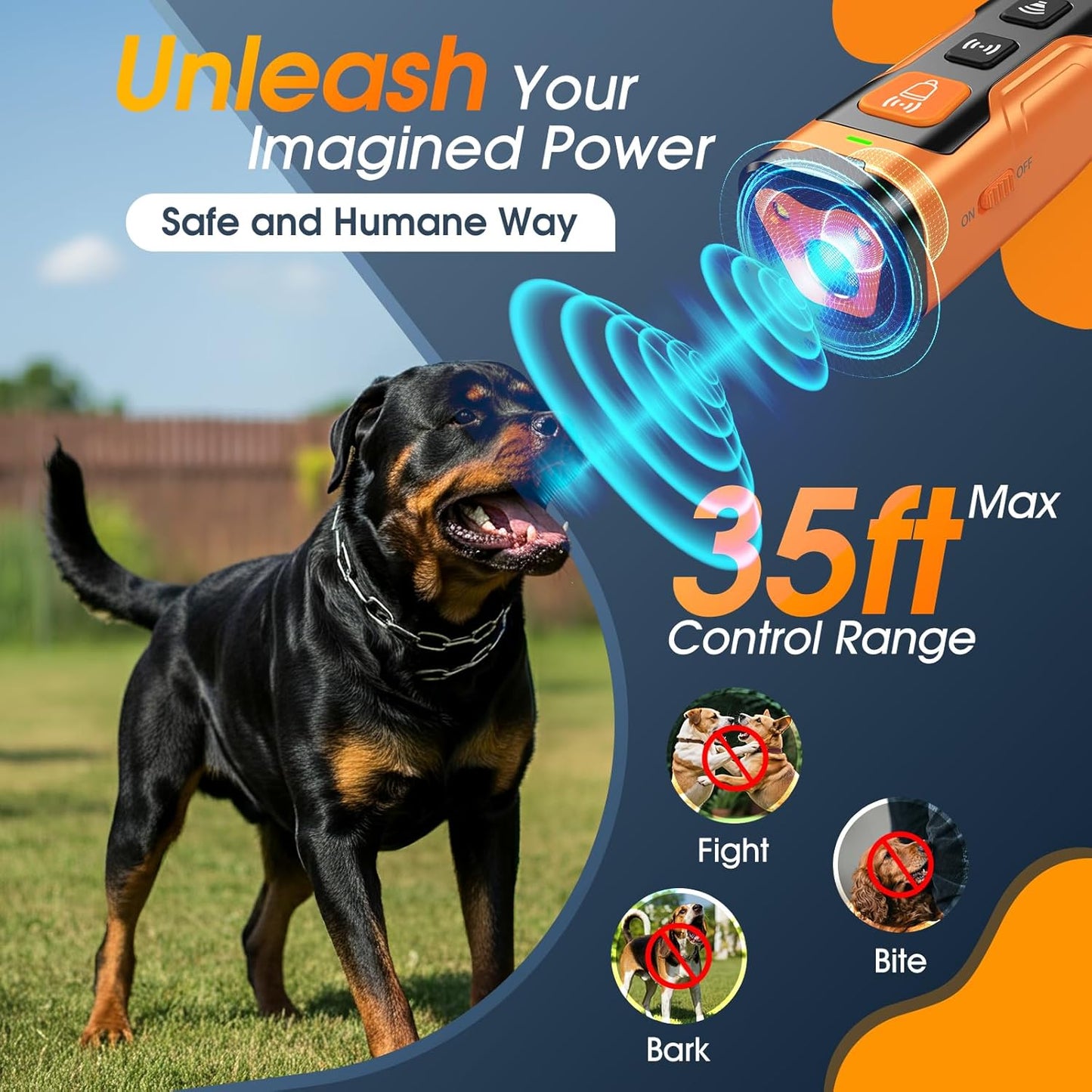 Dog Bark Deterrent Devices, Ultrasonic Anti Barking Device for Dogs, Stopping Own or Neighbor's Dog Barking,Portable Dog Training Device, Safe & Effective for Indoor & Outdoor Use, Orange