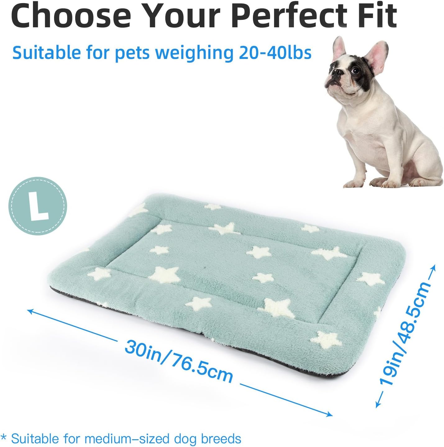 Mora Pets Dog Crate Pad Kennel Dog Bed Mat for Medium Dogs Washable Cute Star Pet Bed for Cage Ultra Soft Flat Puppy Cat Kitten Cushion for Sleeping Anti-Slip Blue 30 x 19