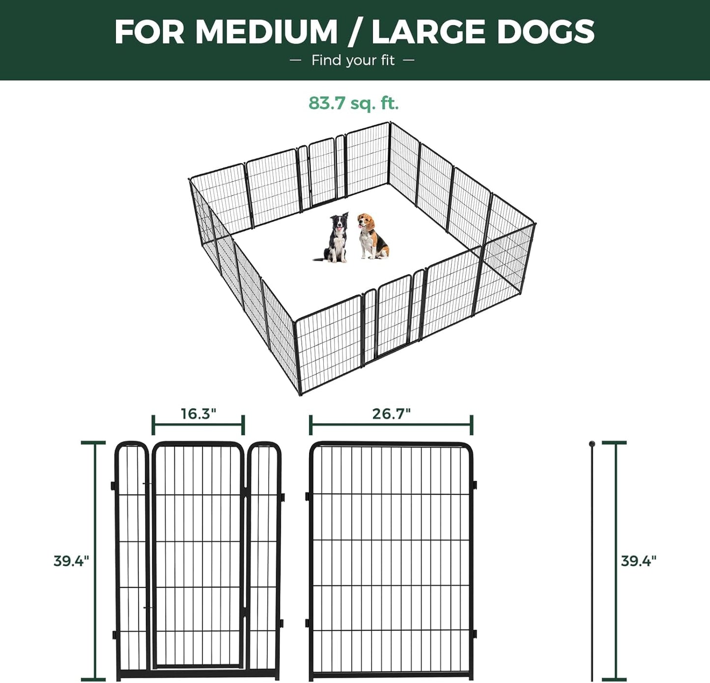 FXW Homeplus Unleashed Indoor Dog Playpen - Stress-Free and Safe Play, Heavy Duty 40 Inch 16 Wire Panels Dog Pen for Medium and Large Dogs, Black│Patented