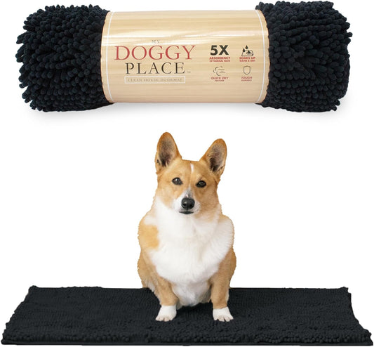 My Doggy Place Microfiber Dog Mat for Muddy Paws, 31" x 20" Black - Absorbent and Quick-Drying Dog Paw Cleaning Mat, Washer and Dryer Safe - Non-Slip Rubber Backed Dog Floor Mat, Medium