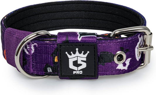 TSPRO Tactical Dog Collar 1.25 Inch Wide Thick Dog Collars with Heavy Duty Metal Buckle, Durable, Strong, Adjustable for Small Dogs (Halloween Purple S)
