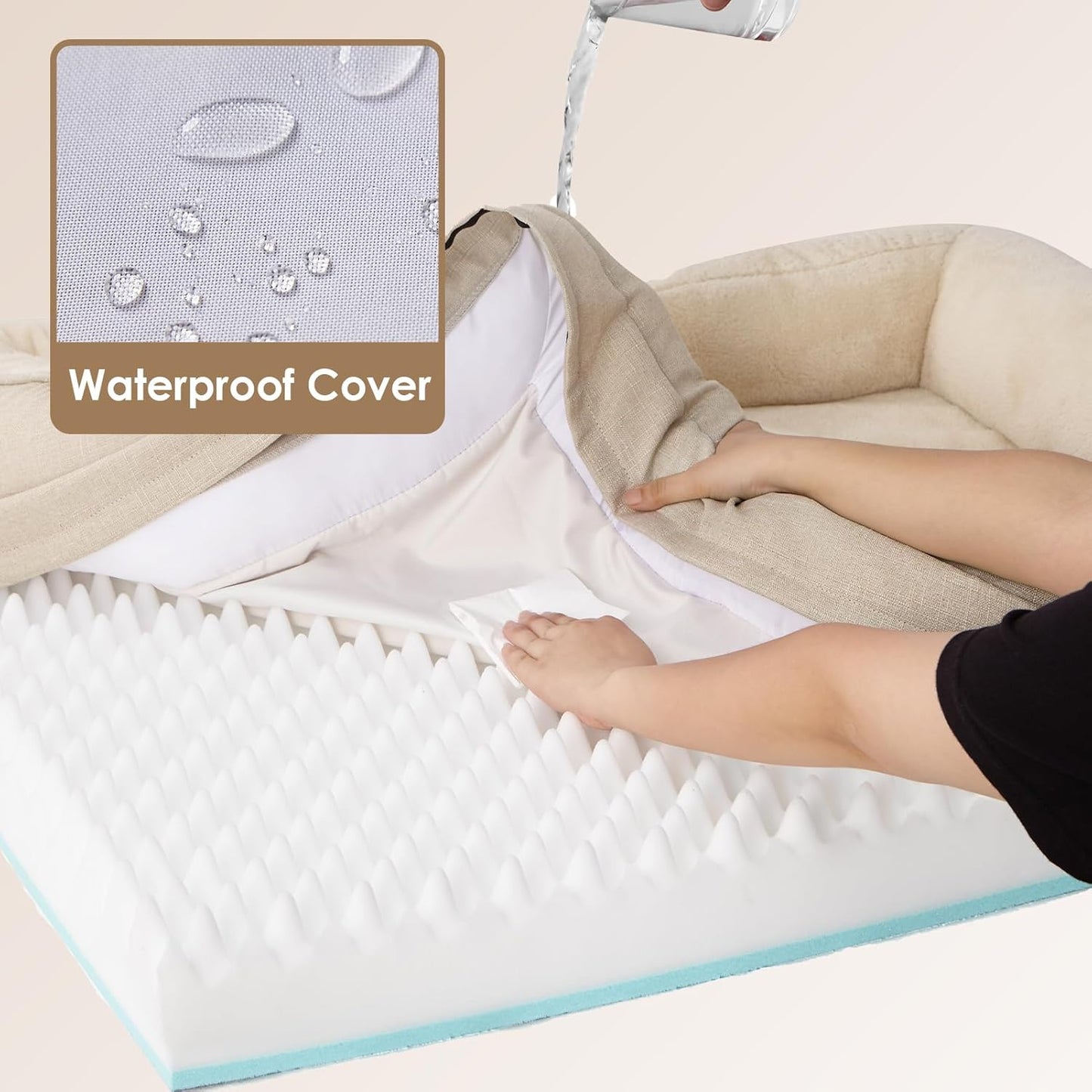 EHEYCIGA Memory Foam Dog Bed for Medium Size, Orthopedic Dog Sofa with Sides and Waterproof Liner, Washable Bolster Pet Bed Couch with Removable Cover, 30x20x6.5 Inch, Beige