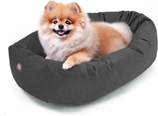 Majestic Pet 24 Inch Suede Shredded Memory Foam Mix Calming Small Dog Bed Washable 24 x 19 x 7 (Inch) - Cozy Soft Round Donut Dog Bed with Spine for Head Support - Pet Bed Gray