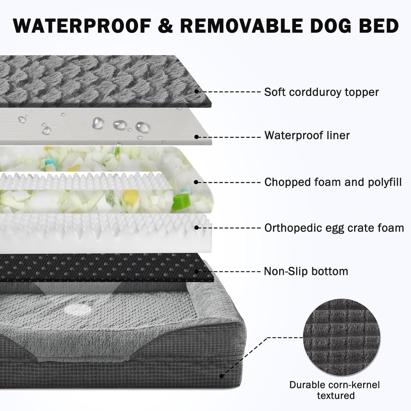 INVENHO Orthopedic Large Dog Bed, Egg-Crate Memory Foam Dog Couch with Washable Removable Cover, Waterproof Lining and Nonskid Bottom