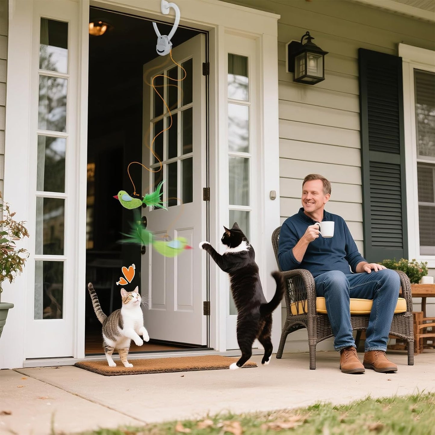 Interactive Cat Toys for Indoor Cats Automatic Electric Flying Bird Feather Wand Toy - Best Kitten & Adult Cat Enrichment Stimulation Toy Hanging Electric Kitty Toys for Bored Cats（Bright White）