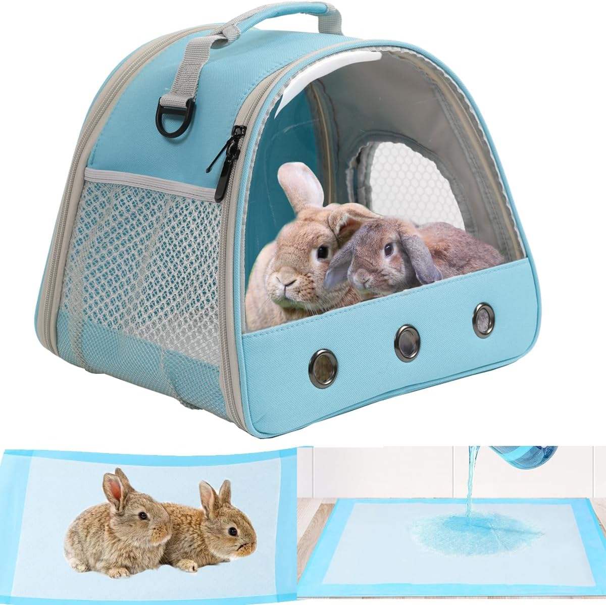 Bearded Dragon Travel Carrier with Absorbent Pad Set, Pee Pad with Leak-Proof Quick-Dry Design for Guinea Pig,Portable Guinea Pig Bag for Sugar Glider,Hedgehog,Rat,Bunny,Rat,Outdoor Used