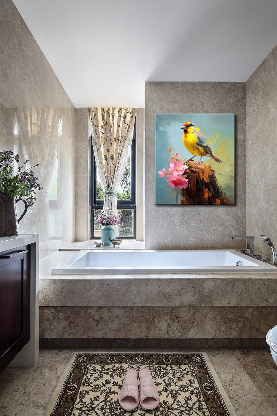 Bathroom Bird Decor Wall Art, Watercolor Bird Picture Canvas Wall Art Decor for Living Room Farmhouse Bathroom Decoration Framed Office Decor Kitchen Accessories 16"x24" 1 PCS