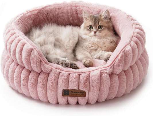 MEWOOFUN Cat Beds for Indoor Cats, Washable Dog Bed for Small Dogs, Round Pet Bed for Puppies and Kittens (Pink, 20"x20"x8")