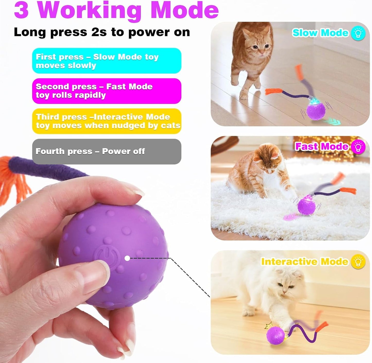 Interactive Cat Toys Mouse Ball, Motion Activated Cat Ball Super Fast in Mice Holes Cat Tent Tunnel