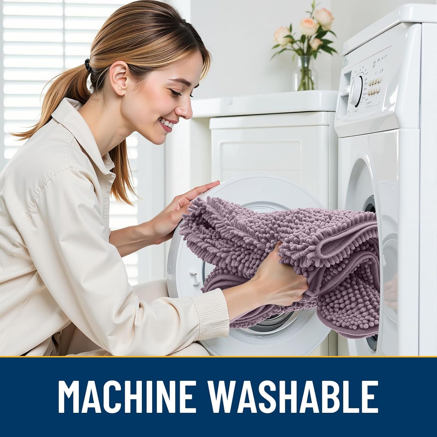 Smiry Dog Door Mat for Muddy Paws 48x30, Absorbs Moisture and Dirt Doormat, Non-Slip Washable Quick Dry Chenille Front Door Mat Indoor Entrance, Entryway Carpet for Inside Floor, Deep Plum