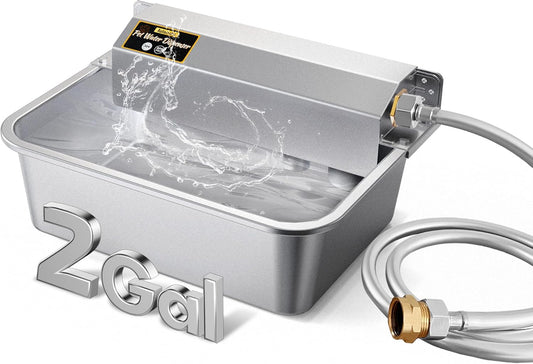 Automatic Dog Water Dispenser, 2 Gallons 304 Stainless Steel Large Dog Water Bowl Dispenser for Indoor/Outdoor, Pet & Livestock Water Feeder, Auto Fill, Fits GHT 3/4" Faucet, Easy to Clean