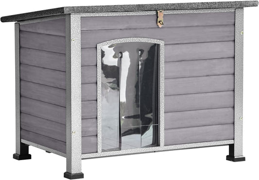 Aivituvin Dog House Outdoor Indoor Weatherproof Dog House for Small & Medium & Large Dogs with Unique All-Around Iron Frame＆Raised Feet（Grey）