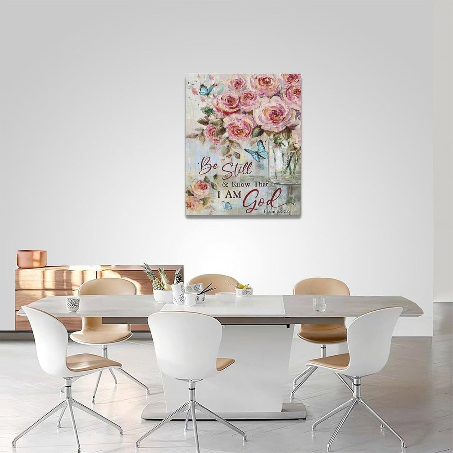 Farmhouse Rose Wall Art Christian Scripture Pictures Pink Rose Wall Decor Rustic Floral Butterfly Canvas Print Painting Artwork for Bathroom Living Room Bedroom 16"x20"