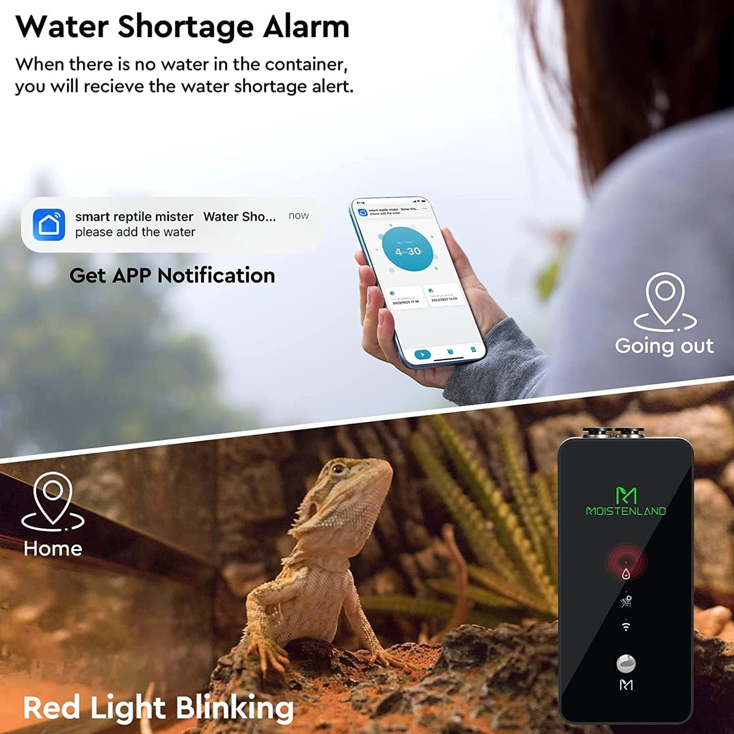 Moistenland WiFi Enabled Reptile Mister for Terrariums, Reptile Misting System for Snake Ball Python Tortoise Lizard Aquarium with 2 Adjustable Misting Nozzles