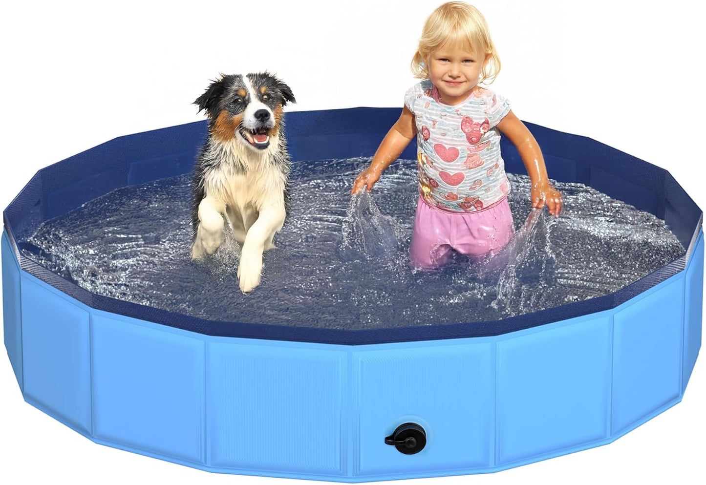 48" x 12" Foldable Dog Pool - Collapsible Hard Plastic Kiddie Pool for Dogs & Kids, Non-Slip Pet Bath Tub for Outdoor Backyard Use, Lightweight & Portable (Blue)