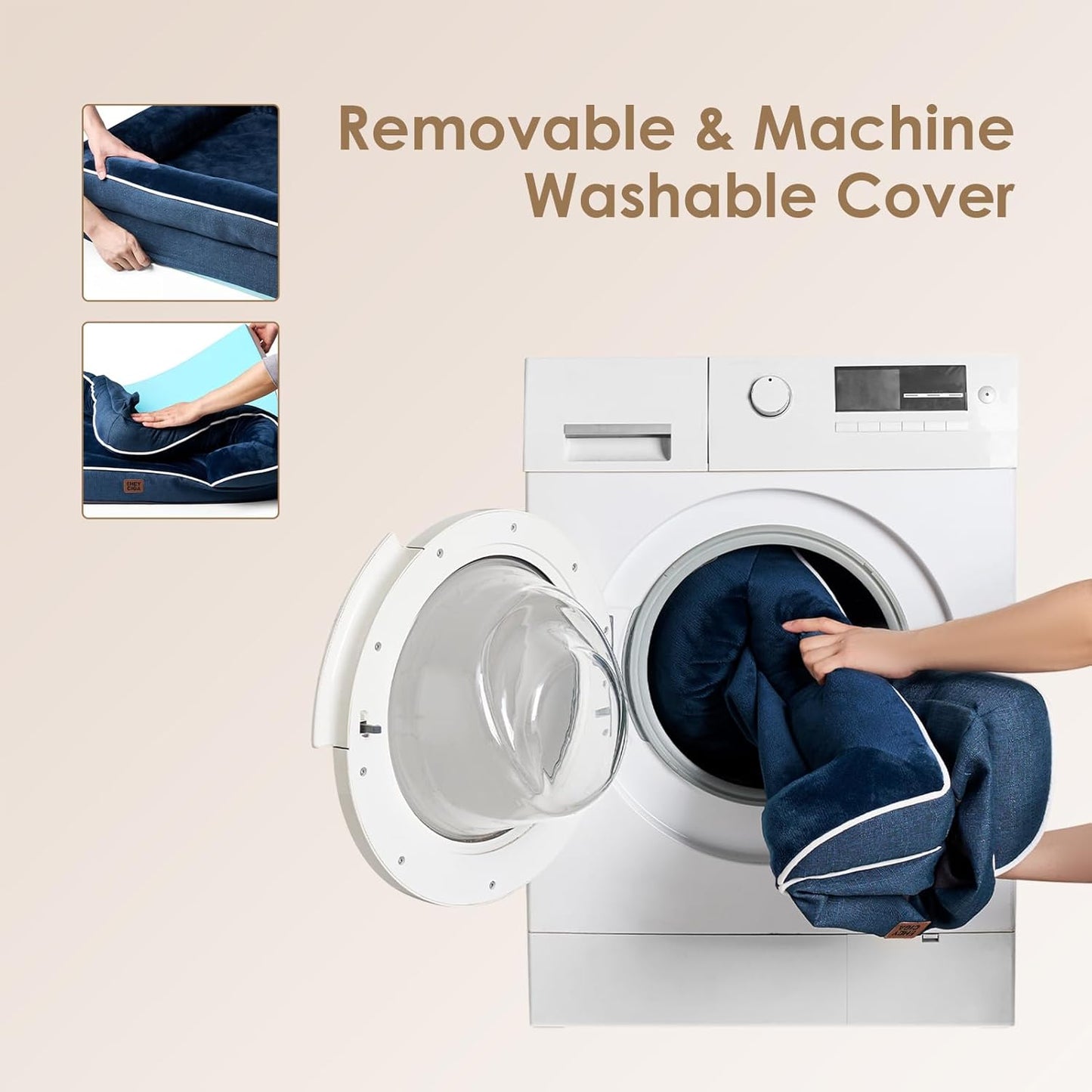 EHEYCIGA Orthopedic Dog Bed for Medium Dogs, Waterproof Memory Foam Medium Dog Beds with Sides, Non-Slip Bottom and Egg-Crate Foam Pet Couch Bed with Washable Removable Cover, Navy