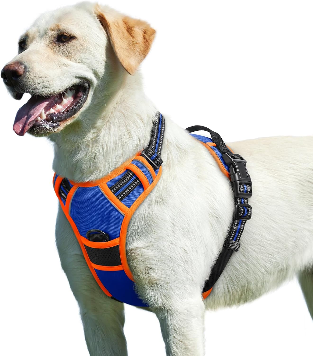 Eagloo Dog Harness for Large Dogs, No Pull Service Vest with Reflective Strips and Control Handle, Adjustable and Comfortable for Walking, No Choke Pet Harness with 2 Metal Rings, Blue & Orange, L