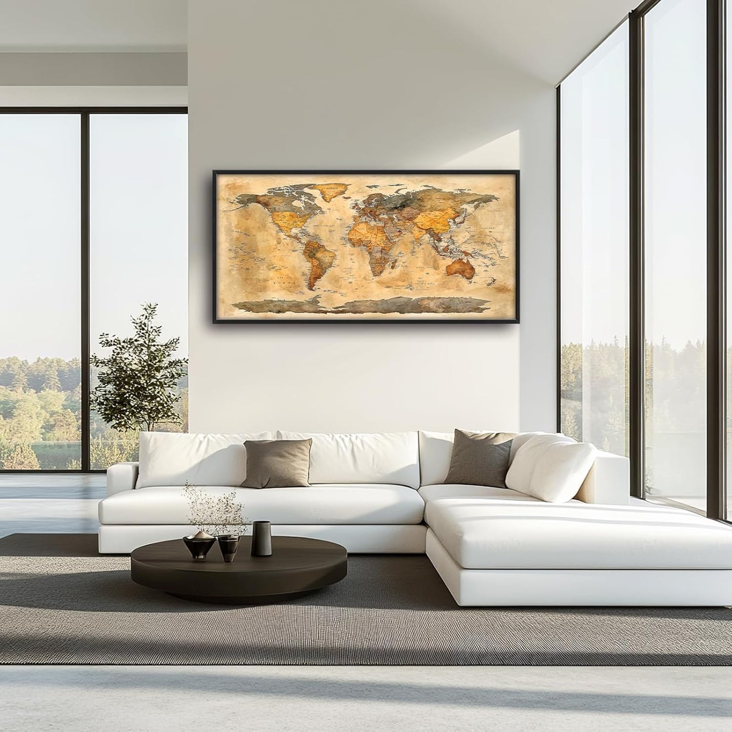 Extra Large World Map Framed Wall Art for Living Room,Oversized Vintage Map of The World Pictures Wall Decor,Canvas Print Painting Modern Artwork Bedroom Office Bathroom 60L" x 30W"
