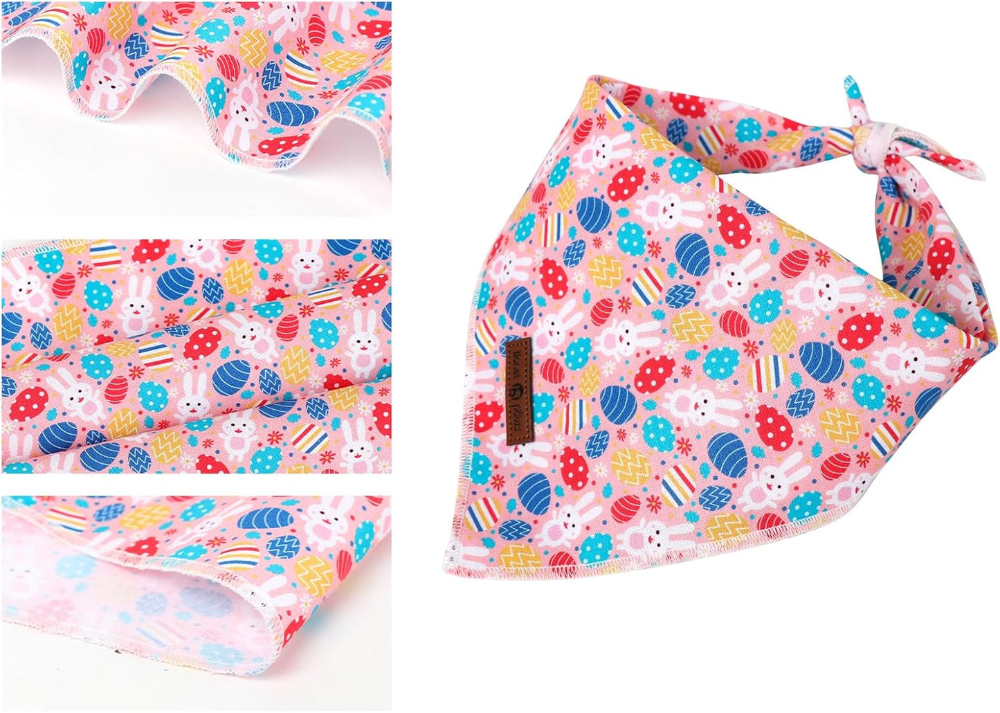 Lionet Paws Easter Dog Bandana for Small Medium Dogs,Colorful Egg Kerchief Washable Dog Triangle Bibs Rabbit Pink Scarf for Girl or Boy Gift