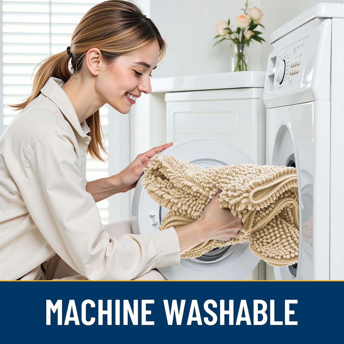 Smiry Dog Door Mat for Muddy Paws 54x32, Absorbs Moisture and Dirt Doormat, Non-Slip Washable Quick Dry Chenille Front Door Mat Indoor Entrance, Entryway Carpet for Inside Floor, Beige